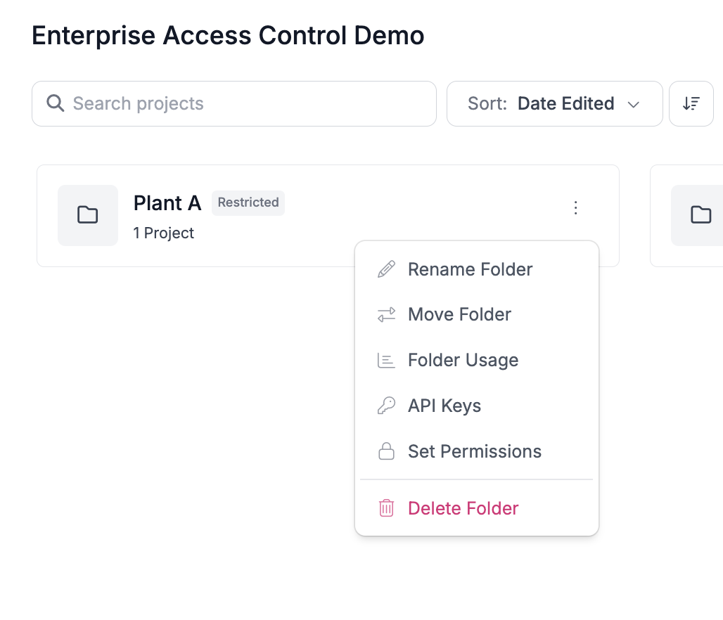 Folder card menu with the API Keys entry